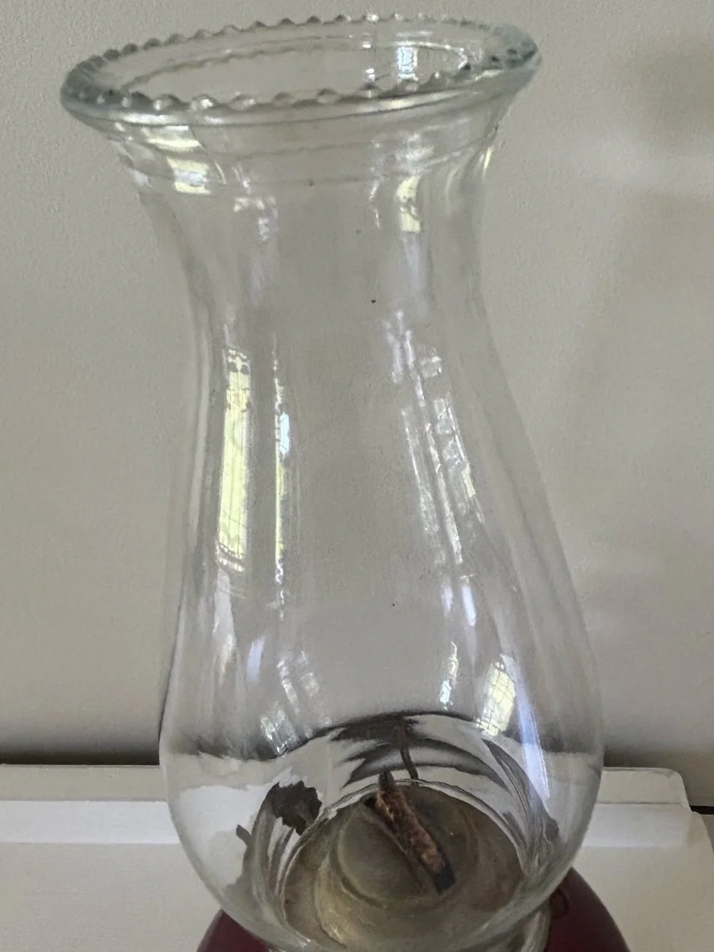 Vintage Red Glass Oil Lamp with Clear Chimney